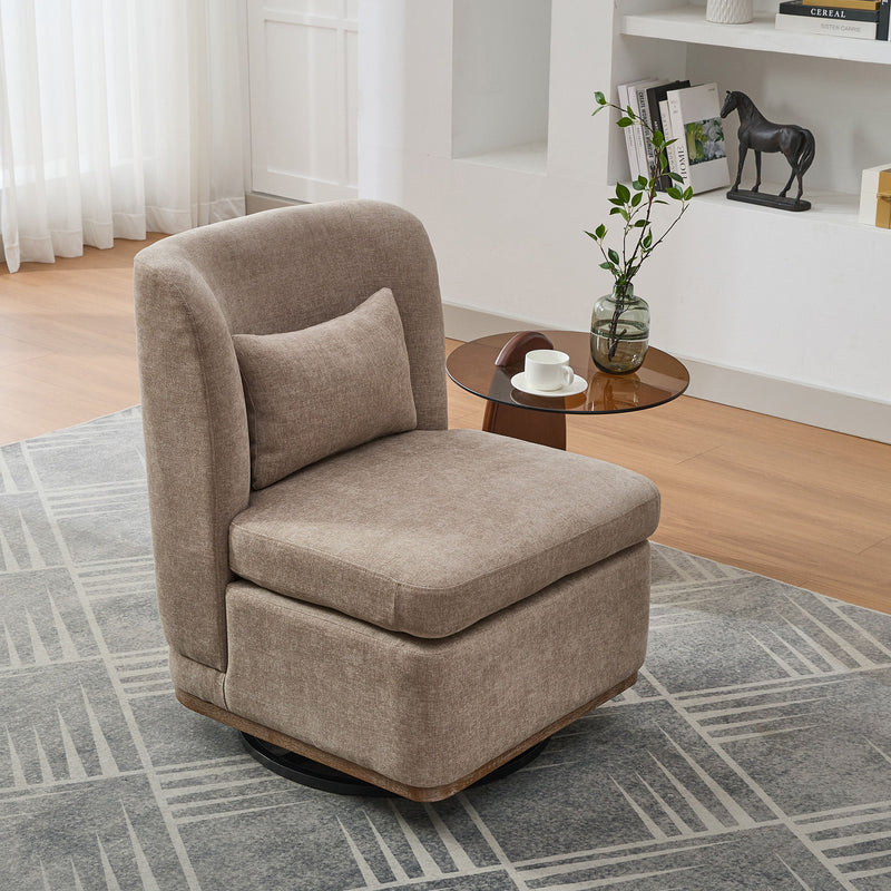 Wide Modern Chenille Cushioned Armless Metal Base 360° Swivel Chair With Pillow