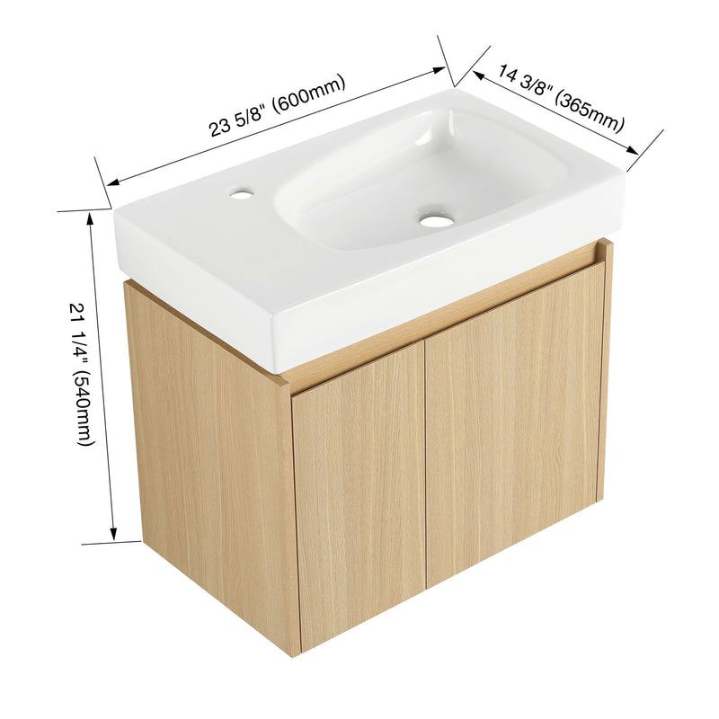 Modern Bathroom Vanity With Ceramic Basin, Wall Mounted Floating Sink Combo, Storage Cabinet