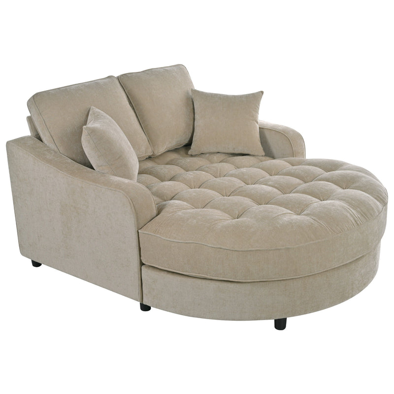 Modern Chaise Lounge Upholstered Sofa Couch With Tufted Seat And Detachable Pillows For Living Room