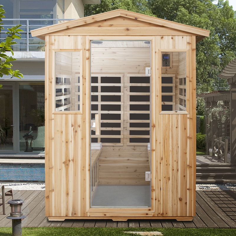 4 Person Old Fir Far Infrared Outdoor Sauna Room - Natural