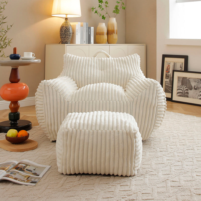 Giant Plush Bean Bag Chair With Armrests And Footstool