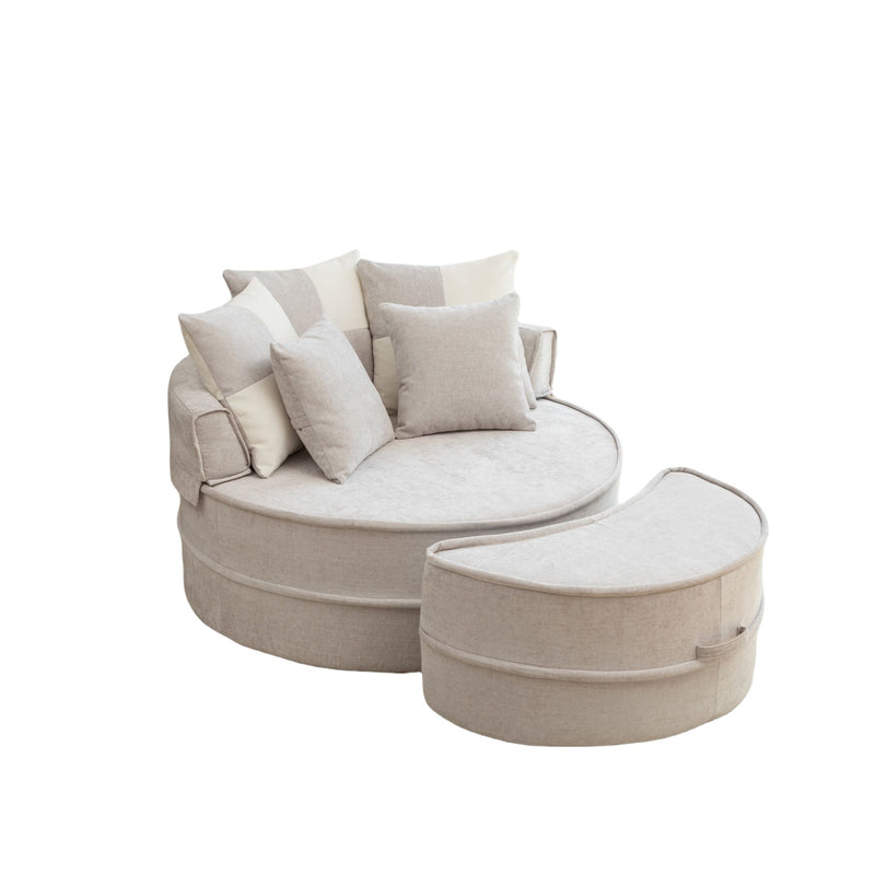 Modern Oversized Round Barrel Accent Chair With Ottoman