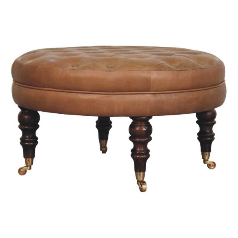 Buffalo - Round Ottoman With Castor Legs - Brown