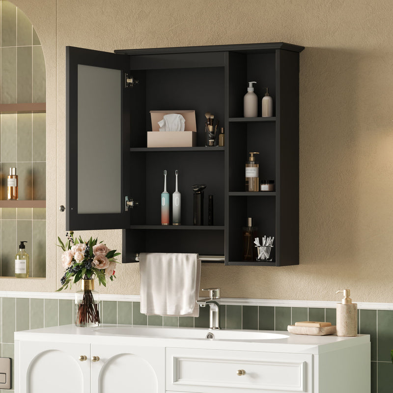 Modern 3 In 1 Bathroom Mirror Cabinet With Adjustable Shelf & Towel Bar