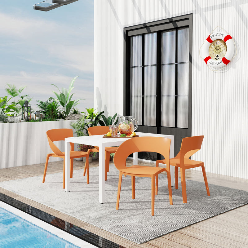 4 Piece Set Of Modern Designed Single Chairs With Long Table