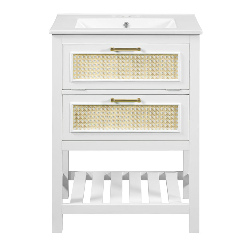 Modern Bathroom Vanity With Integrated Sink, Cabinet With 1 Deep Drawer And 1 Tip-Out Drawer