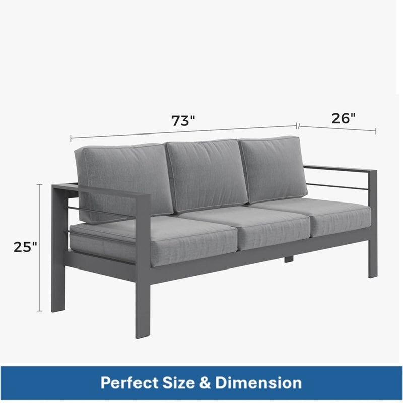 All-Weather Patio Sofa With Cushions, 3 Seat Outdoor Couch