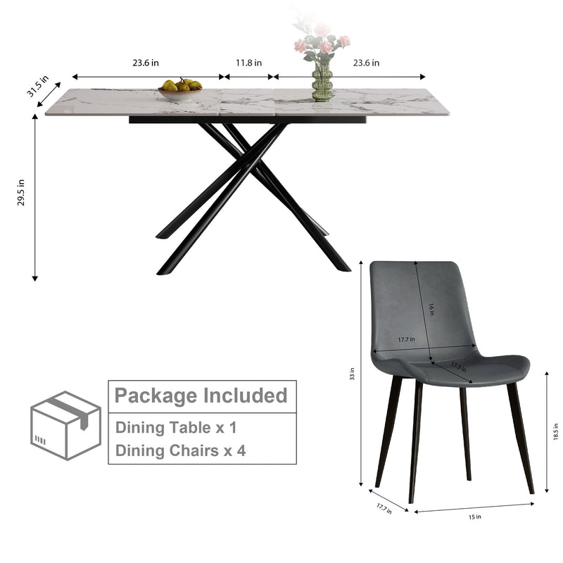 Modern Expandable Dining Table With Retractable Leaf With Chairs