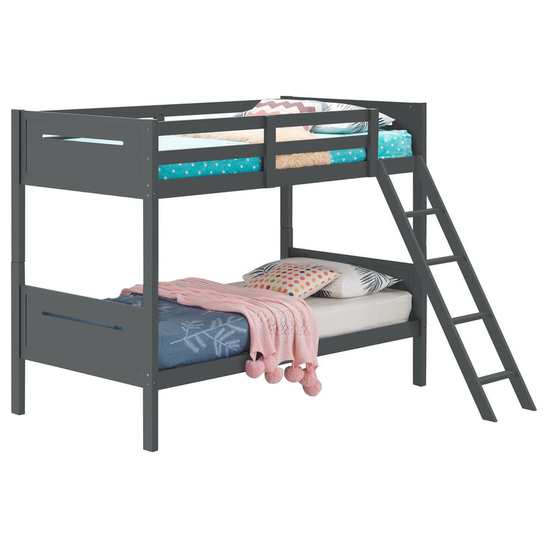 Twin Over Twin Bunk Bed With Built In Ladder, Safety Guardrails, Easy Access Ladder - Gray