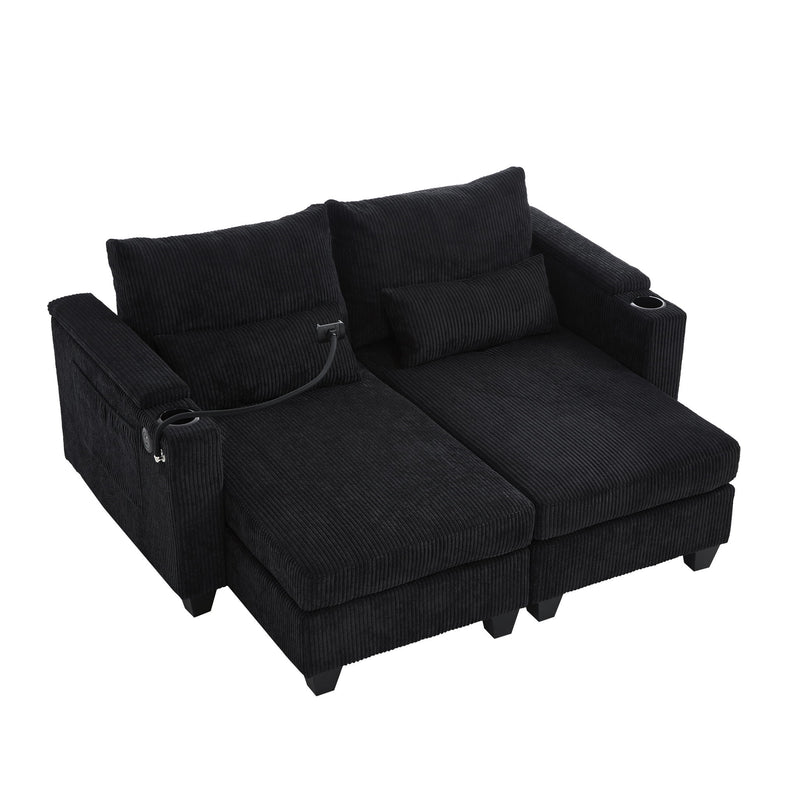 Convertible Chaise Lounge Sofa Chair With USB Ports, Cup Holders, Phone Holder And Storage