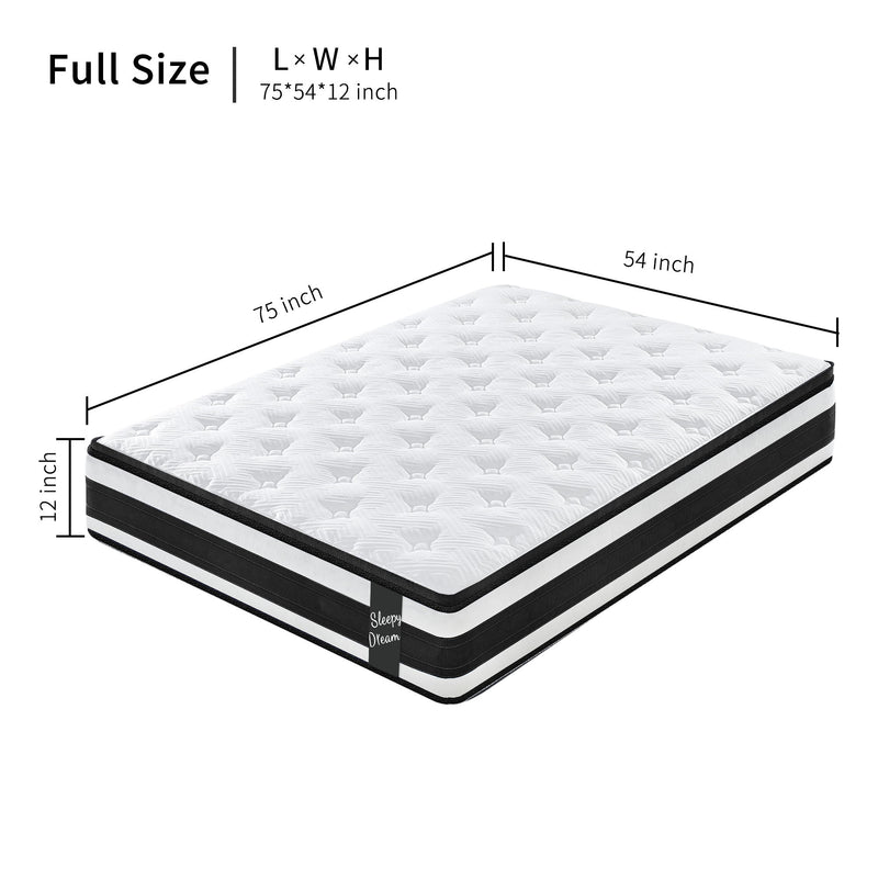 12" Breathable Hybrid Mattress, Memory Foam, Individual Pocket Springs