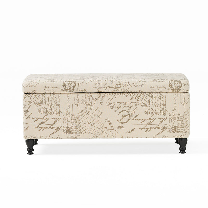 Parisian Upholstered Fabric Storage Ottoman - Beige / Reclaimed Natural