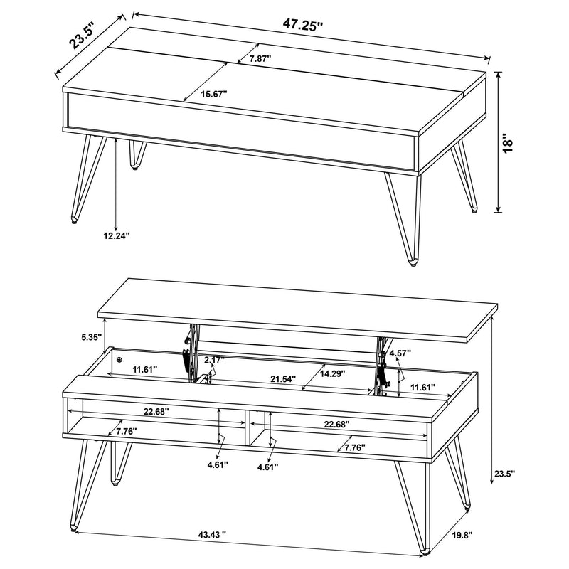 2 Piece Lift Top Coffee And End Table Set With Hairpin Legs - Golden Oak