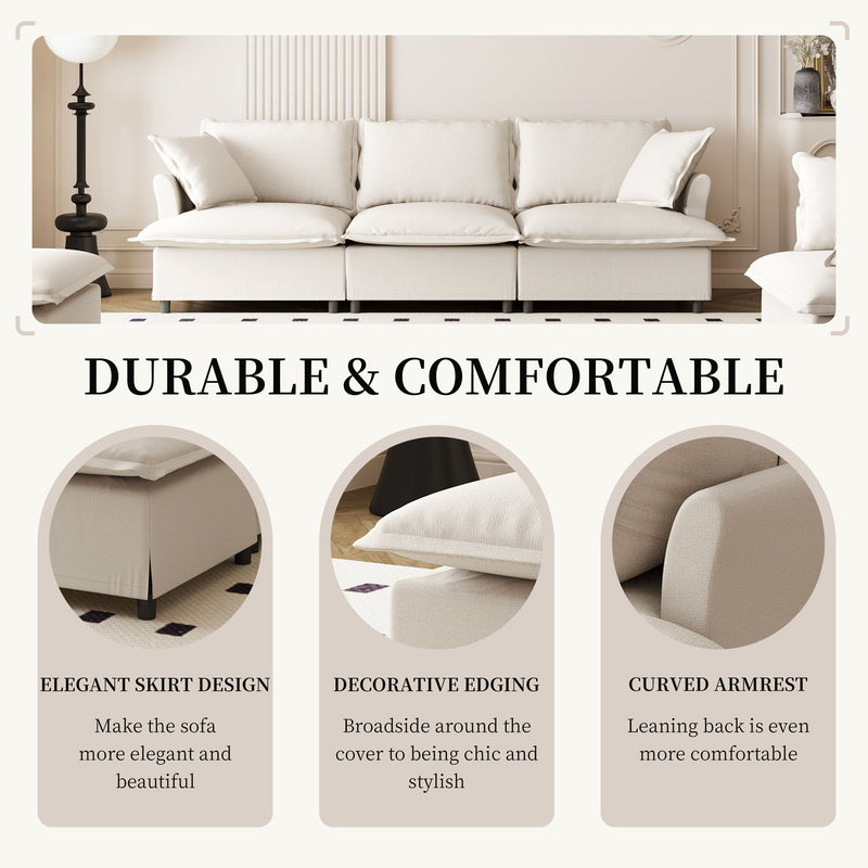 3 Seat Sofa Module For Modular Sectional Wide Seat Cloud Couch With Throw Pillows Upholstered