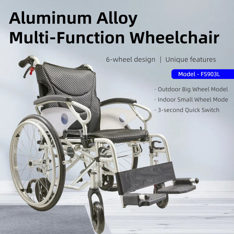 Innovative 6 Wheel Transport Wheelchair Lightweight Foldable Design With Dual Brakes Breathable Seat Anti Backflip Safety Perfect - Black / Silver
