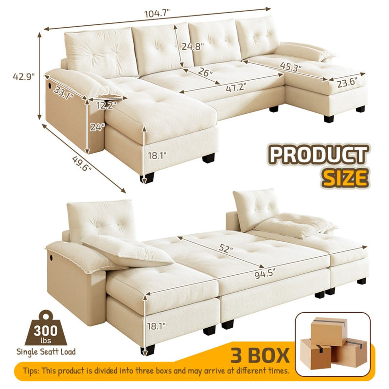 U-Shaped Sleeper Sofa With Pull Out Bed