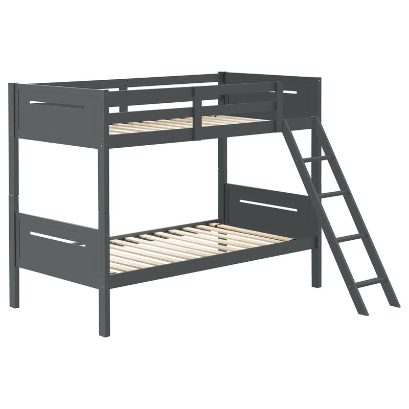 Twin Over Twin Bunk Bed With Built In Ladder, Safety Guardrails, Easy Access Ladder - Gray