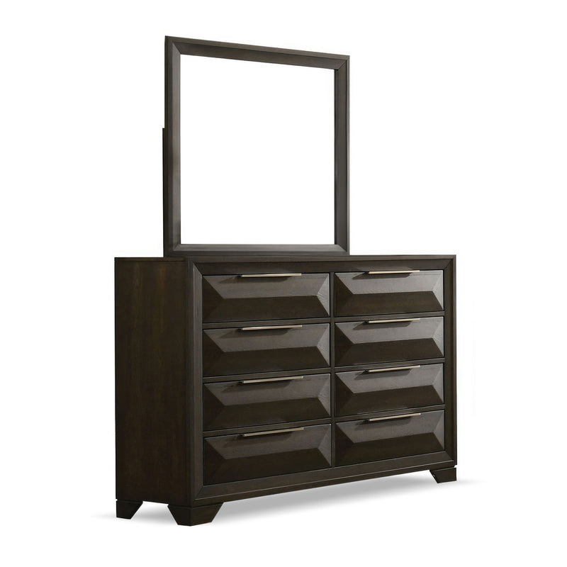 Dresser With Mirror Beveled Bracket Feet Handles 8 Drawers - Espresso