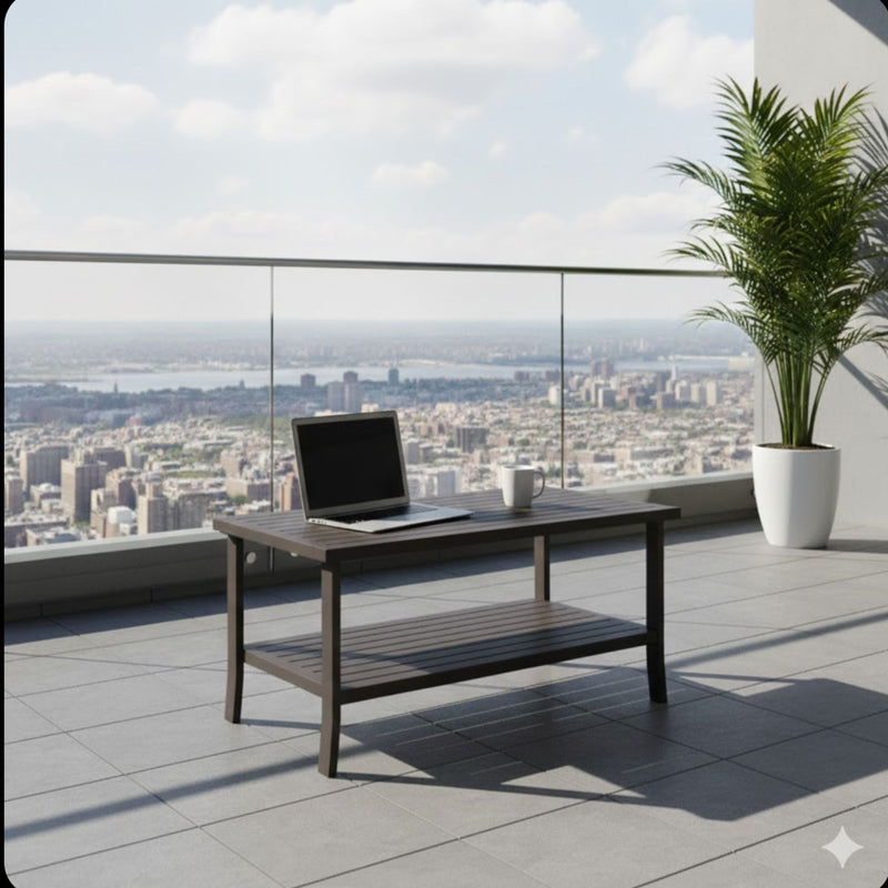 Rectangular Outdoor Coffee Table, 2 Tier All Weather Patio Table - Brown