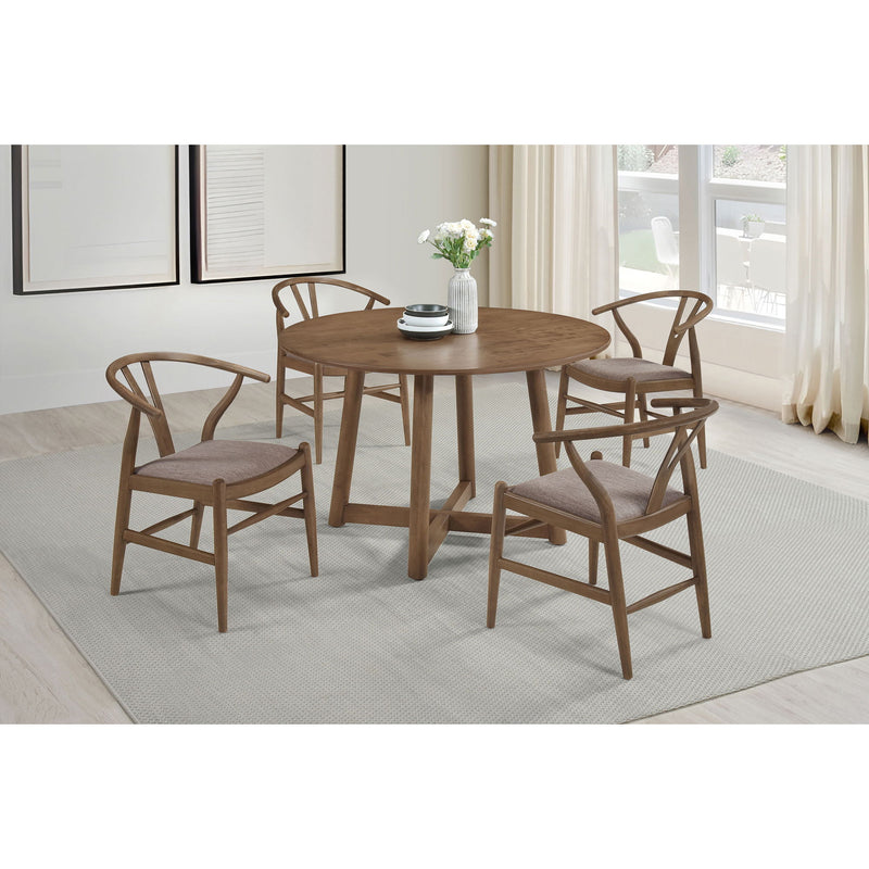 Guinea - 5 Piece Dining Set With Round Table And Upholstered Chairs - Walnut