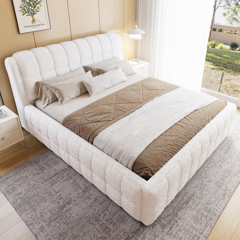 Upholstered Platform Bed With Stitching Details