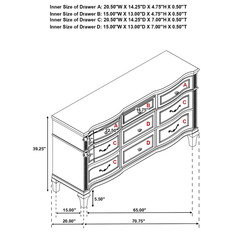 Katerina - 9 Drawer Dresser With Removable Jewelry Tray - Oak
