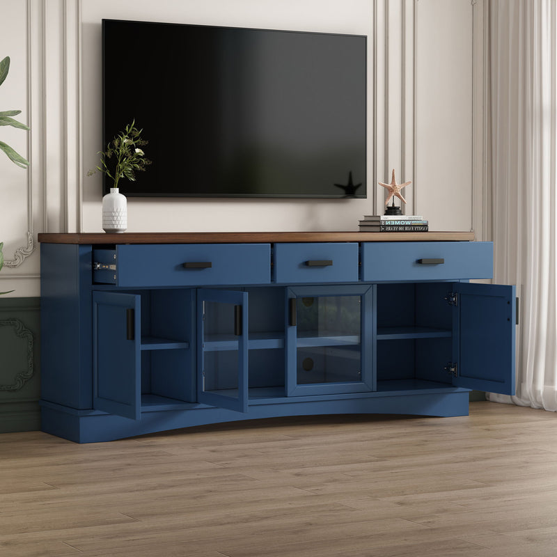 TV Console Stand, Glass Doors & Storage Drawers, Adjustable Shelves
