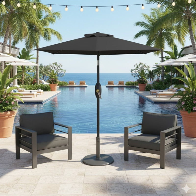Umbrella With Crank Lift & Tilt, UV-Resistant Canopy For Patio