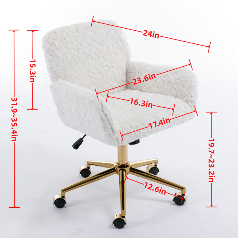 Office Chair, Artificial Rabbit Hair Home Office Chair With Metal Base, Adjustable Desk Chair Swivel Office Chair, Vanity Chair