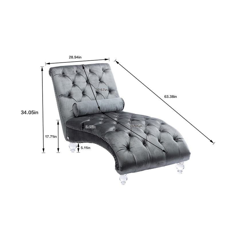 Velvet Chaise Lounge Indoor, Button Tufted Upholstered Chaise Lounge Chair With Pillow