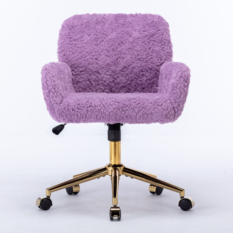 Office Chair, Artificial Rabbit Hair Home Office Chair With Metal Base, Adjustable Desk Chair Swivel Office Chair, Vanity Chair