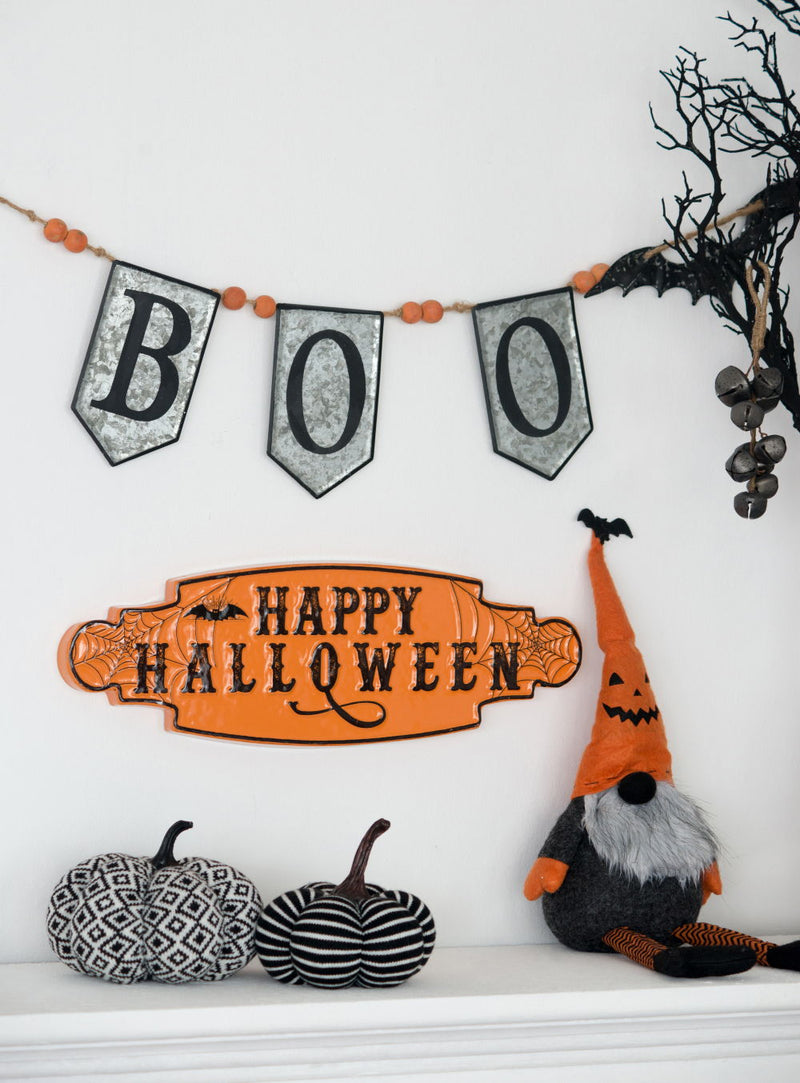 Iron Boo Banner With Bats, For Halloween Holiday Decor - Black / Gray / Orange