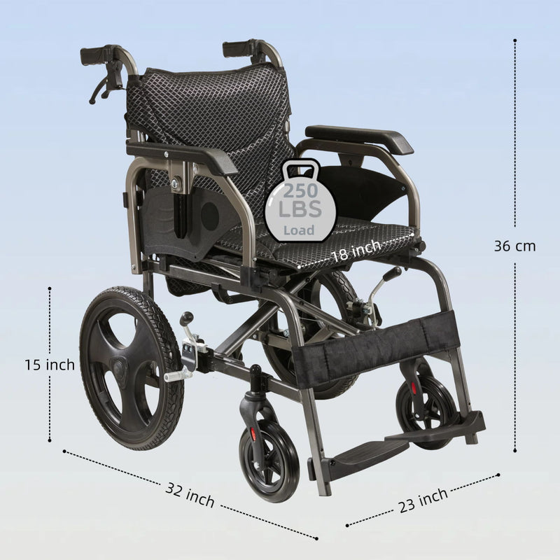 Lightweight Foldable Transport Wheelchair For Adults, Square Tube Design