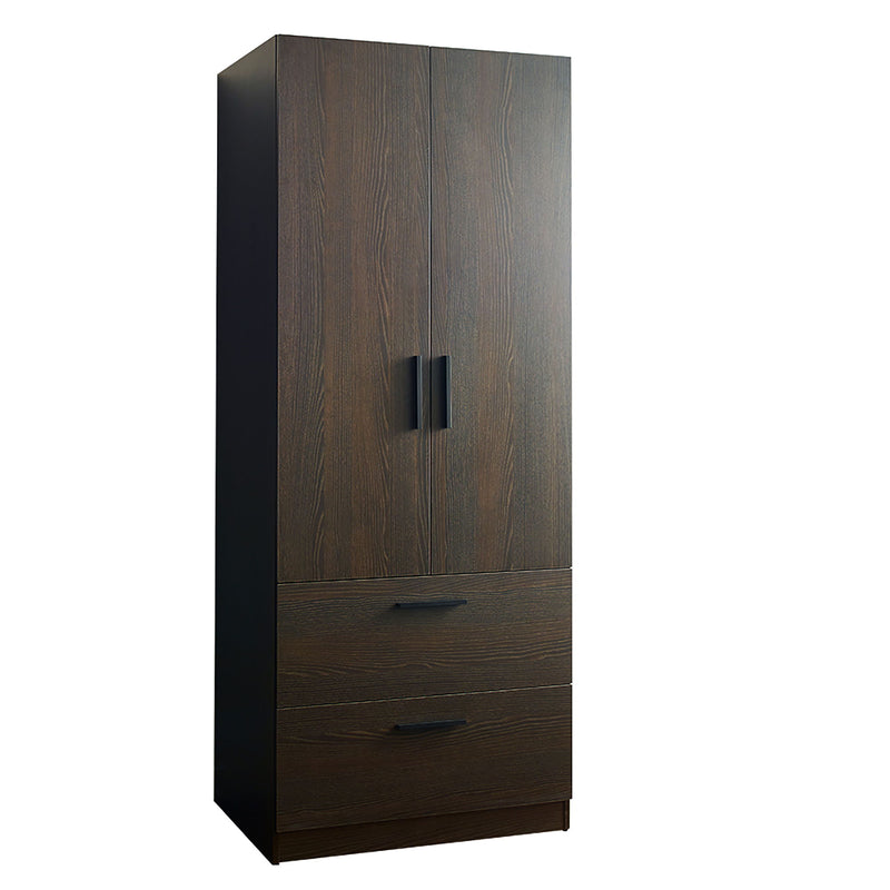 Brook - 2 Door Wood Closet With 2 Drawers And Hanging Bars - Dark Brown