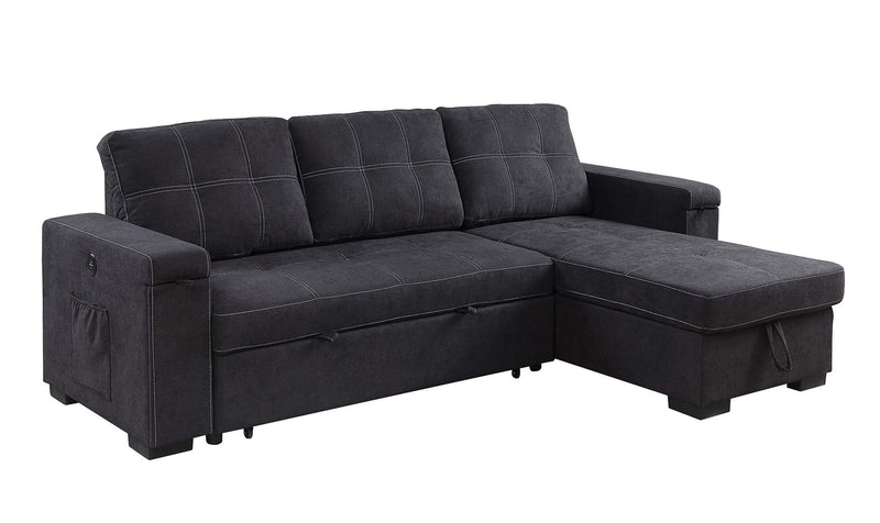 Toby - Woven Fabric Reversible Sleeper Sectional Sofa With Storage Chaise Cup Holder Charging Ports And Pockets