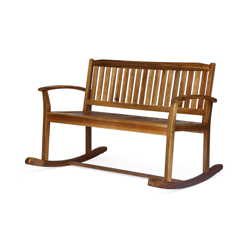 Outdoor Rocking Loveseat With Acacia Wood Frame - Natural