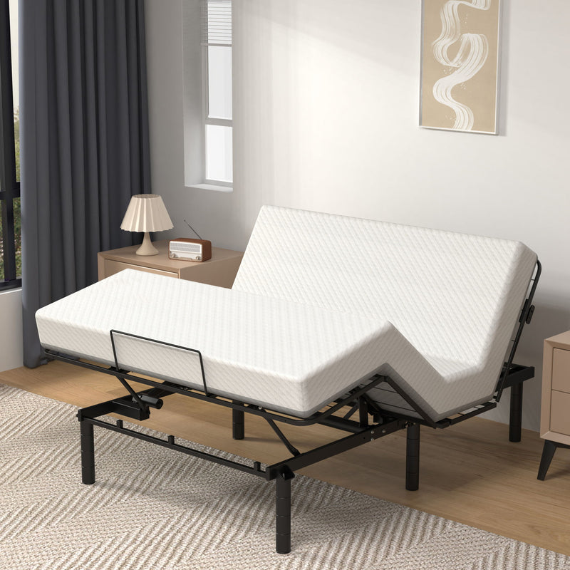 Zero Clearance Adjustable Bed Base Frame With Quiet Motor And Dual USB Ports, Queen Size - Black