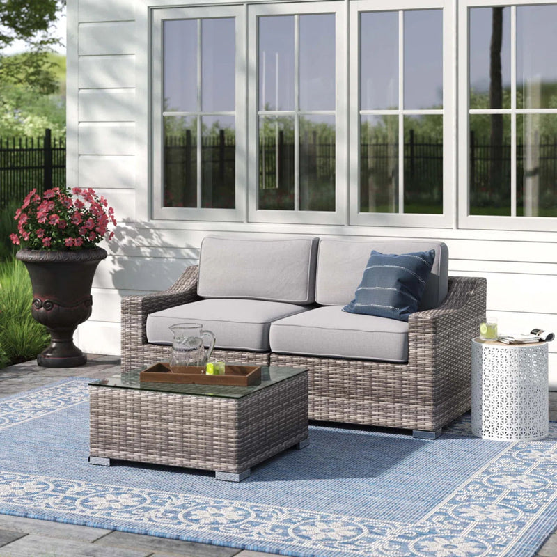 Outdoor Wicker Conversation Set With Cushions, All Weather