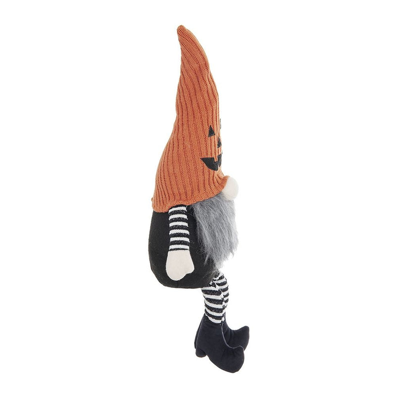 Sitting Gnome With Knit Hat, For Halloween Decor - Black / Orange / White