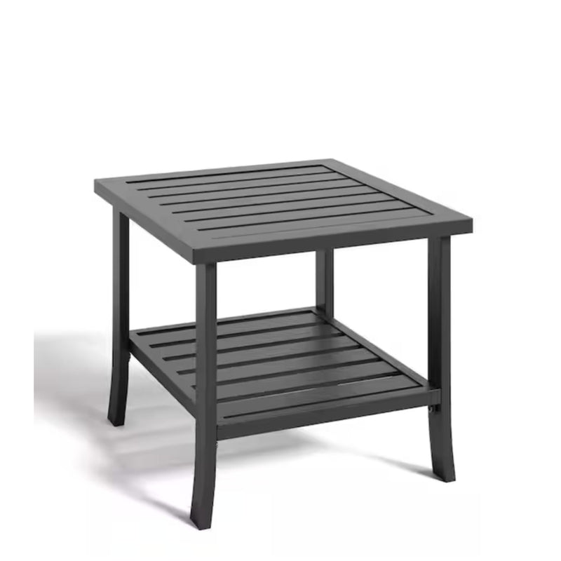 Square 2 Tier All-Weather Outdoor Side Table With Slatted Top