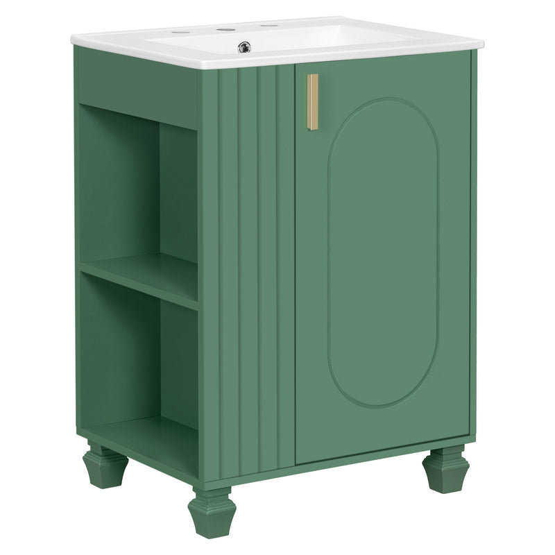 Classic Retro Bathroom Vanity With Sink, Door Shelf, Side Open Storage Frame