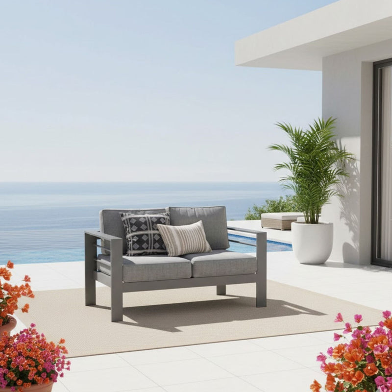 All Weather Patio Loveseat With Thick Cushions - Gray / Gray