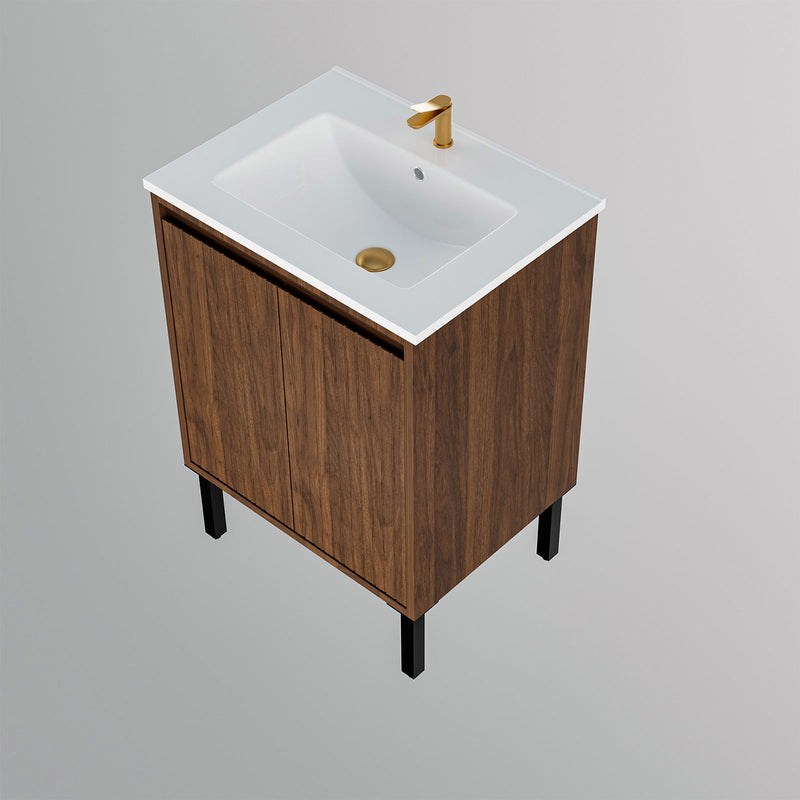 Bathroom Vanity With Ceramic Sink, Floor-Standing Design, Soft-Closing Drawers