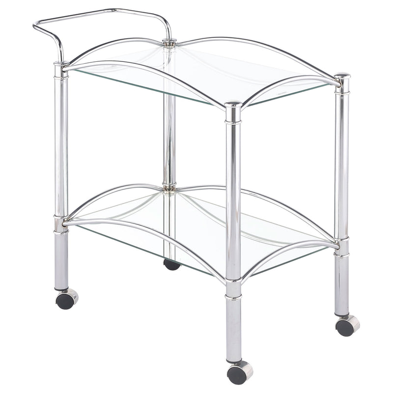 Porch & Den - 2 Tier Rectangular Glass Shelf Bar Cart With Glass - Chrome