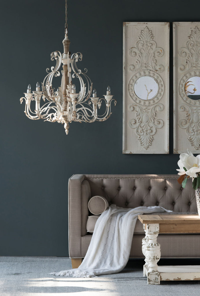 Large Wooden Wall Art Panels With Distressed Round Mirror Accents (Set of 2) - White