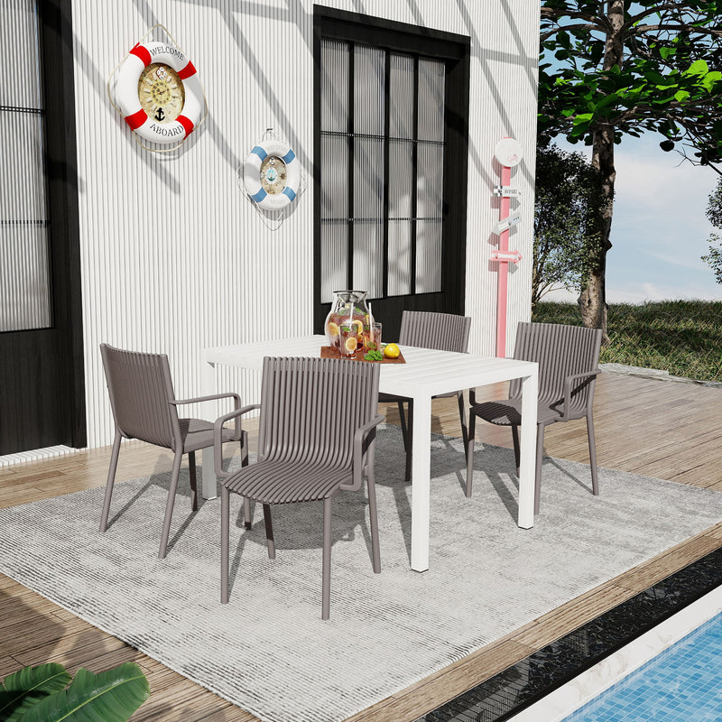 4 Modern Stackable Armchair Matched With Long Table