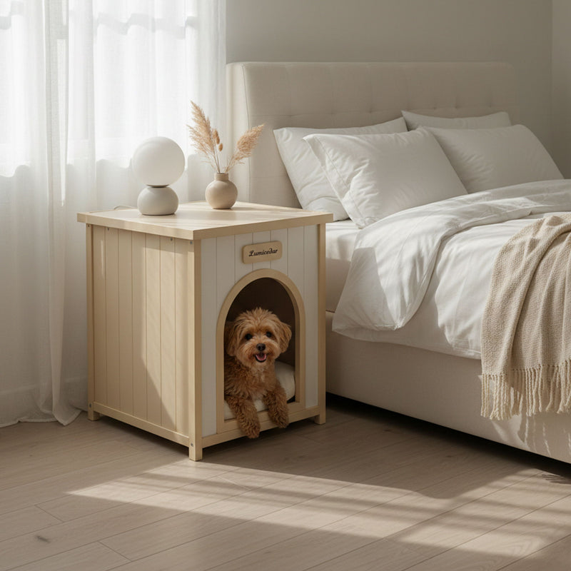 Indoor Dog House With Removable Cushion, Pet House For Cats & Small Dogs - Cream White / Light Yellow