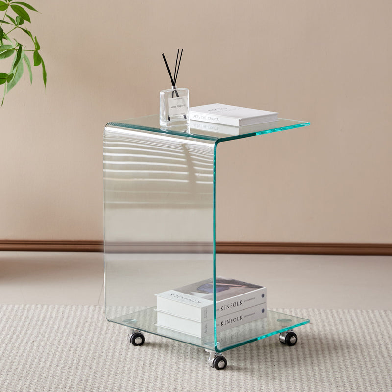 Tempered Clear Bent Glass Side Table End Table For Living Room, Small Sofa Table - Transparent