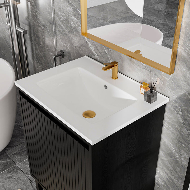 Bathroom Vanity With Ceramic Sink, Floor-Standing Design, Soft-Closing Drawers
