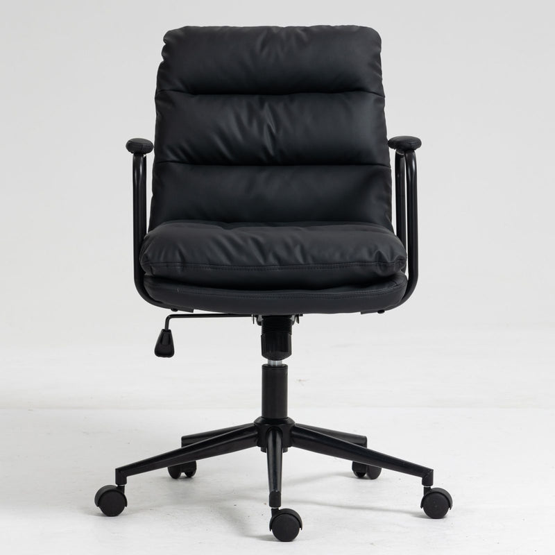 Office Chair, Mid Back Home Office Desk Task Chair With Wheels And Arms Ergonomic Computer Rolling Swivel Chair With Padded Armrest